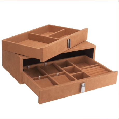 BARSKA Suede-Lined Jewelry Storage Drawer Set, Tan AF13318 - Home Supplies Mall