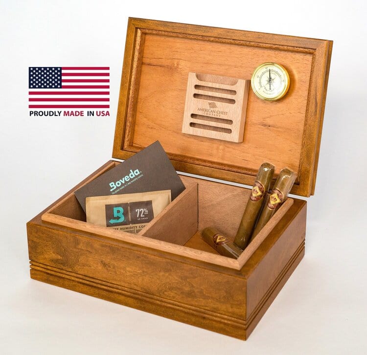 WoodTop Amish Cigar Humidor. Solid Maple 
with English WALNUT Finish, 75 Count Size.