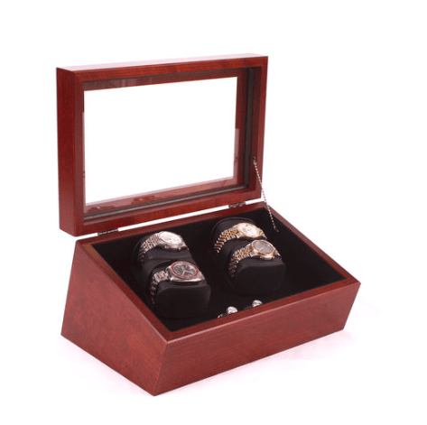 The Commodore Glass-Topped Solid Cherry Wood Quad Watch Winder - WW04-C - Home Supplies Mall