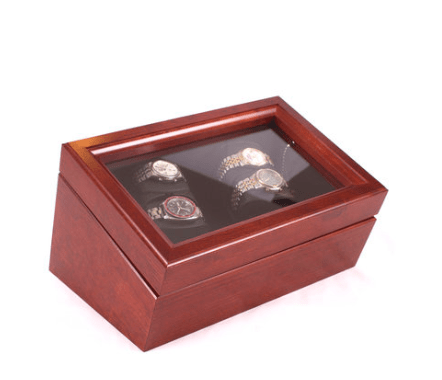 The Commodore Glass-Topped Solid Cherry Wood Quad Watch Winder - WW04-C - Home Supplies Mall